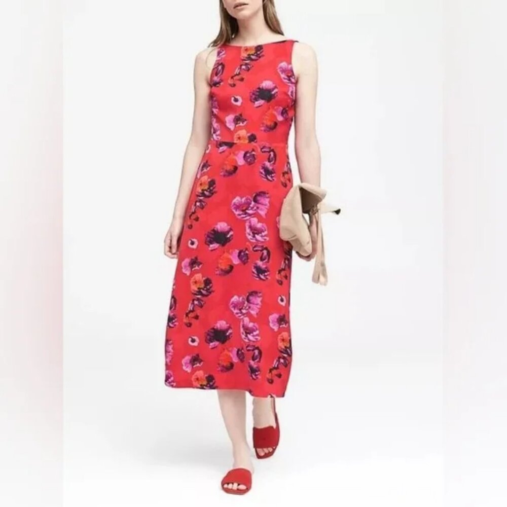 Banana Republic Red Floral Midi Dress